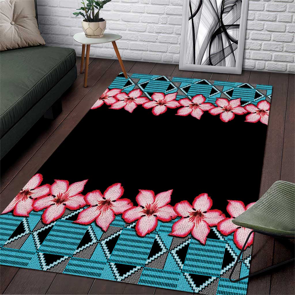 African Adenium Multiflorum Flowers Area Rug with Kente Style LT9