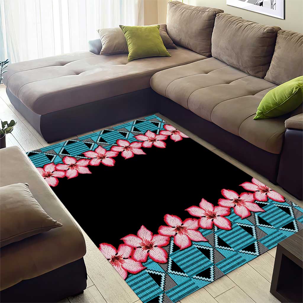 African Adenium Multiflorum Flowers Area Rug with Kente Style LT9