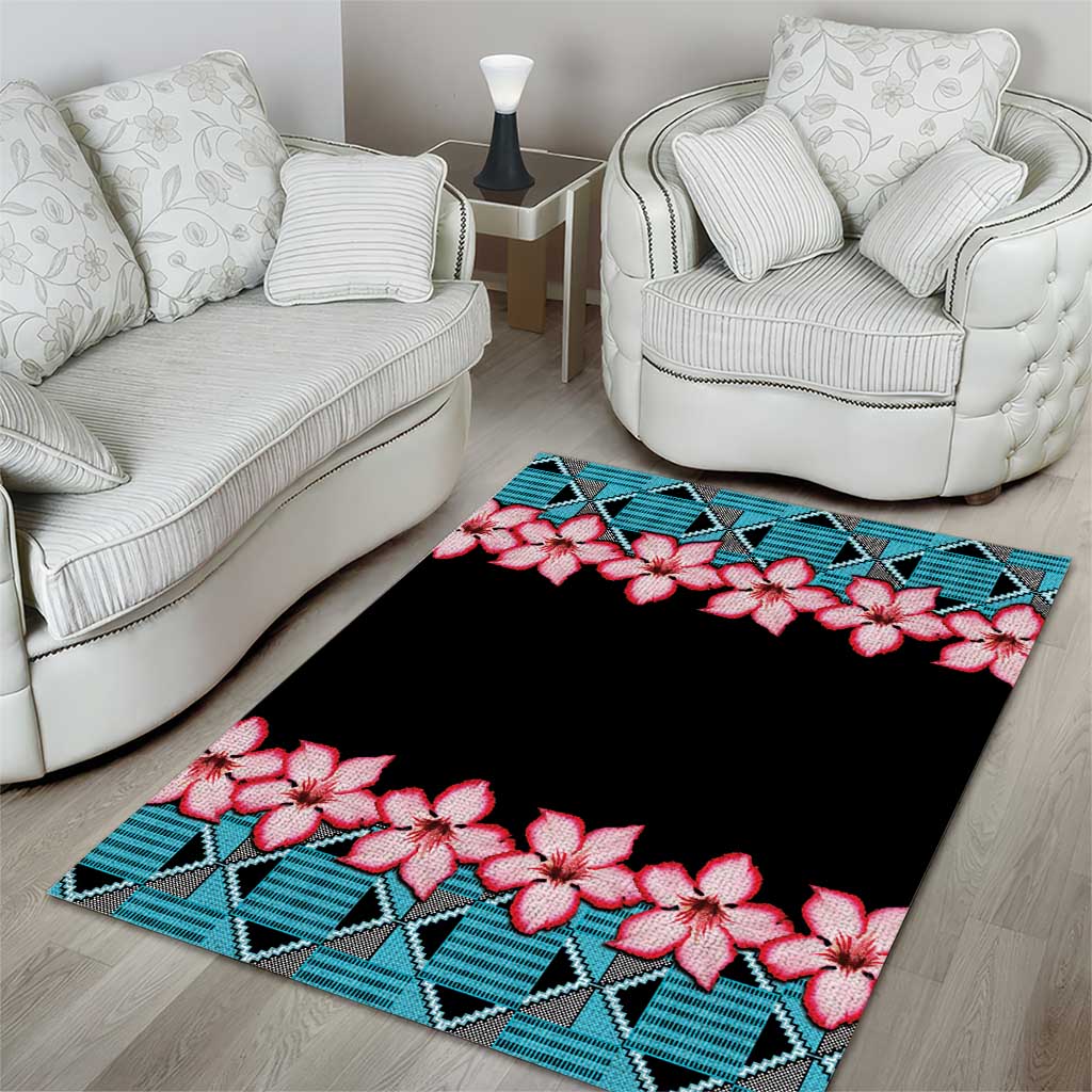 African Adenium Multiflorum Flowers Area Rug with Kente Style LT9