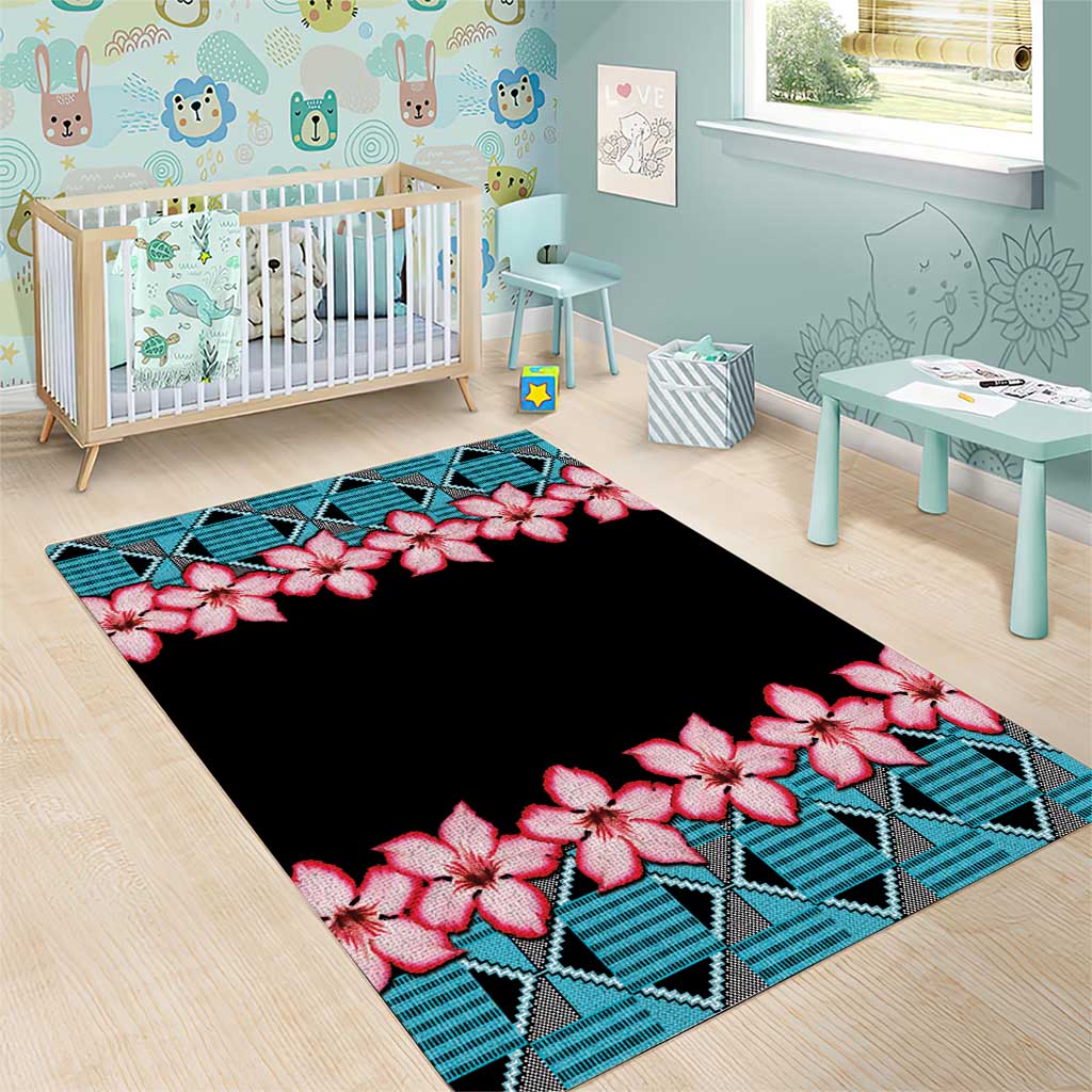 African Adenium Multiflorum Flowers Area Rug with Kente Style LT9