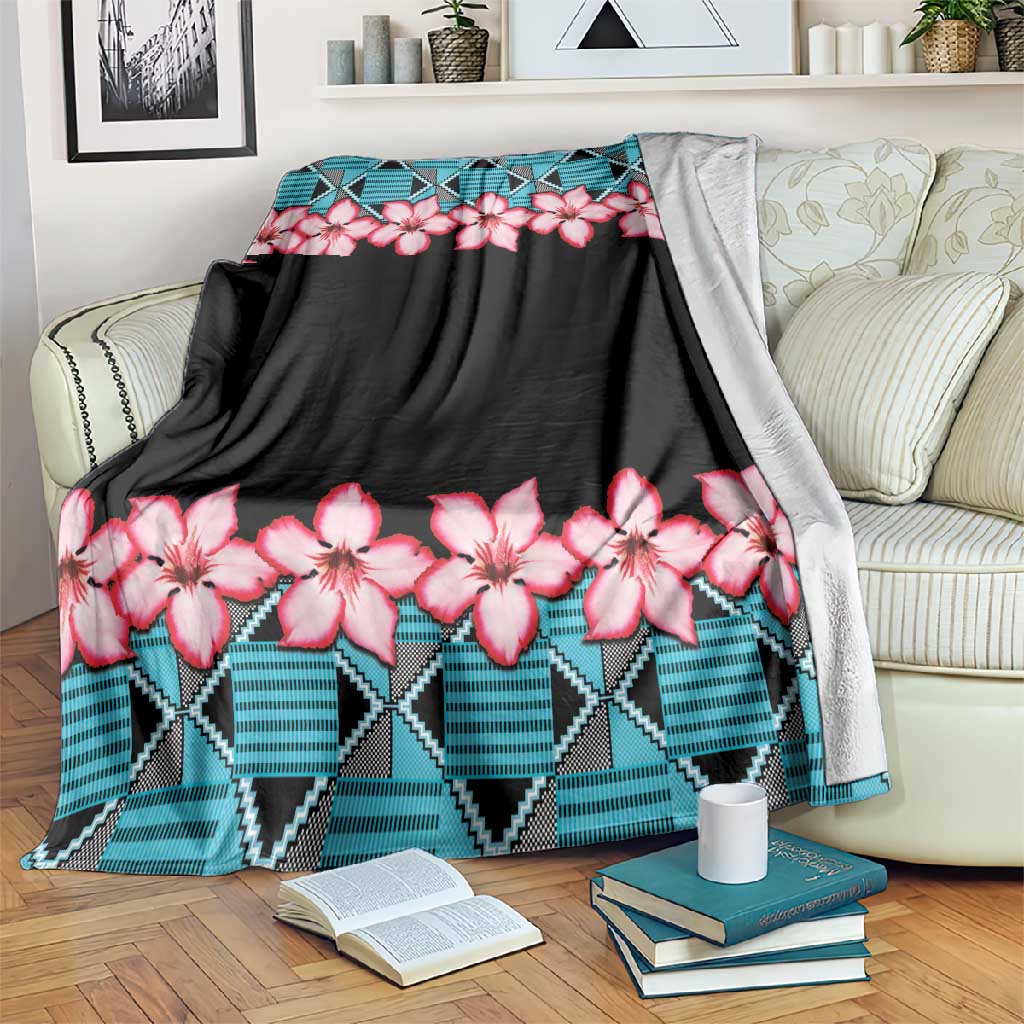 African Adenium Multiflorum Flowers Blanket with Kente Style LT9