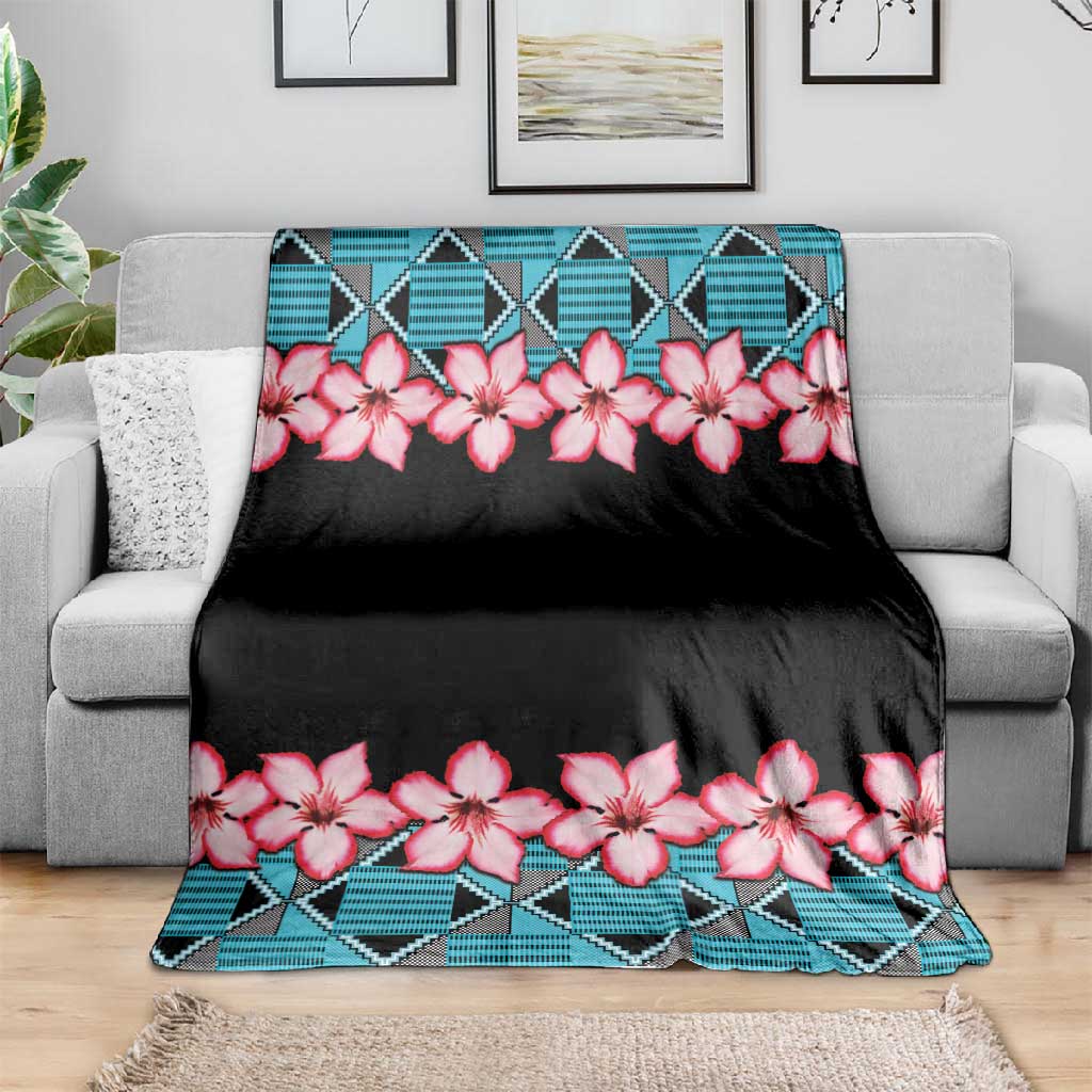African Adenium Multiflorum Flowers Blanket with Kente Style LT9
