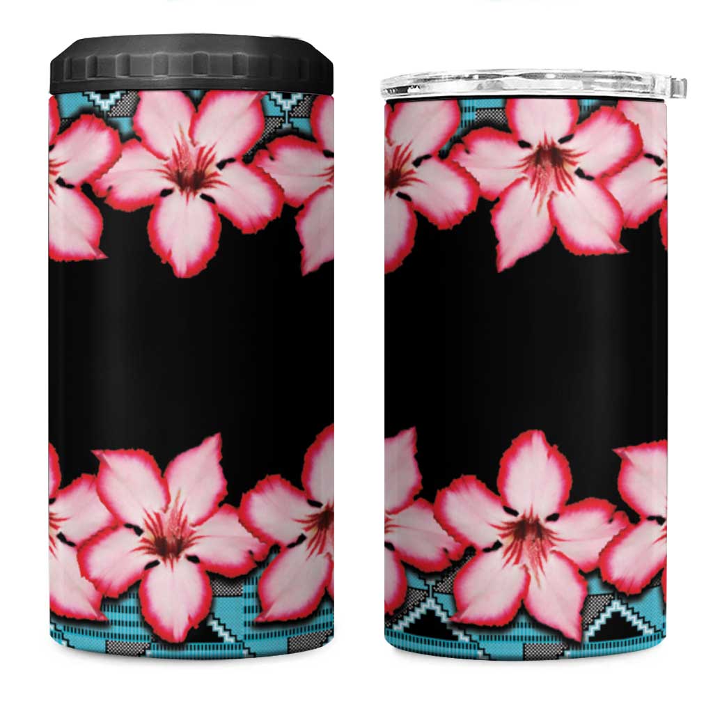 African Adenium Multiflorum Flowers 4 in 1 Can Cooler Tumbler with Kente Style LT9