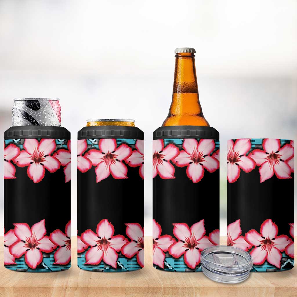 African Adenium Multiflorum Flowers 4 in 1 Can Cooler Tumbler with Kente Style LT9