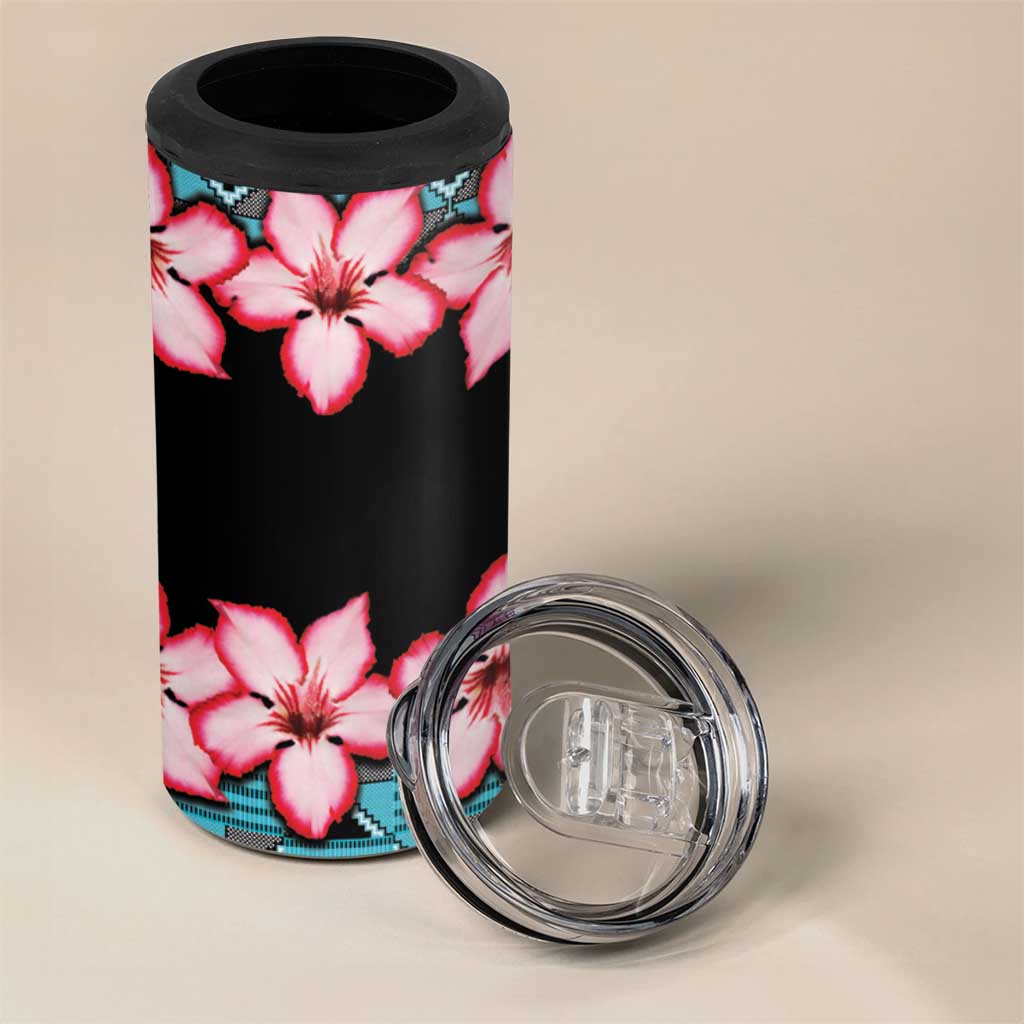 African Adenium Multiflorum Flowers 4 in 1 Can Cooler Tumbler with Kente Style LT9