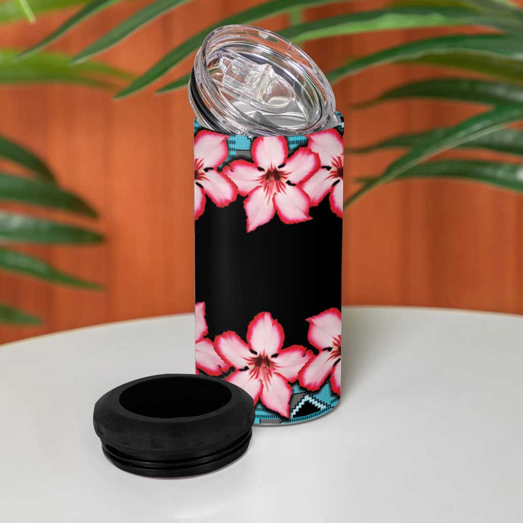 African Adenium Multiflorum Flowers 4 in 1 Can Cooler Tumbler with Kente Style LT9