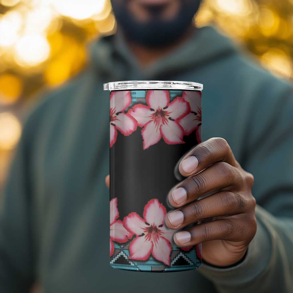 African Adenium Multiflorum Flowers 4 in 1 Can Cooler Tumbler with Kente Style LT9