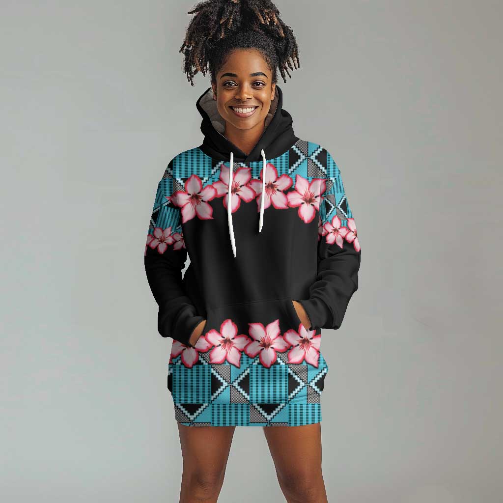 African Adenium Multiflorum Flowers Hoodie Dress with Kente Style LT9