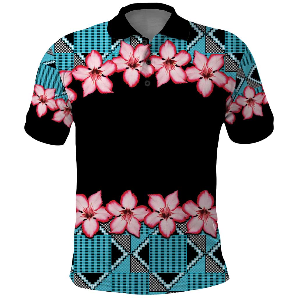 African Adenium Multiflorum Flowers Polo Shirt with Kente Style LT9