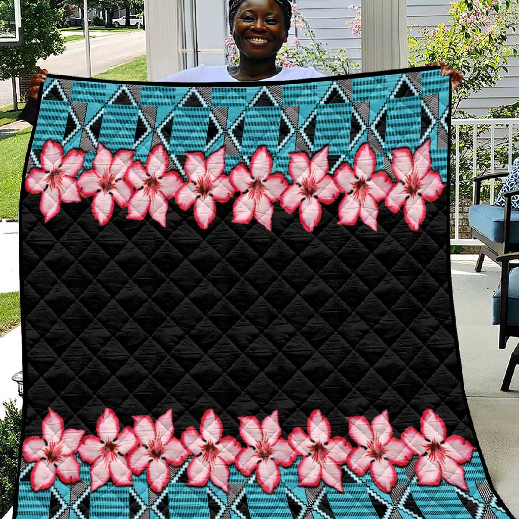 African Adenium Multiflorum Flowers Quilt with Kente Style LT9