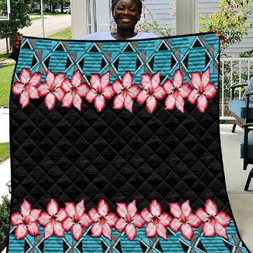 African Adenium Multiflorum Flowers Quilt with Kente Style LT9