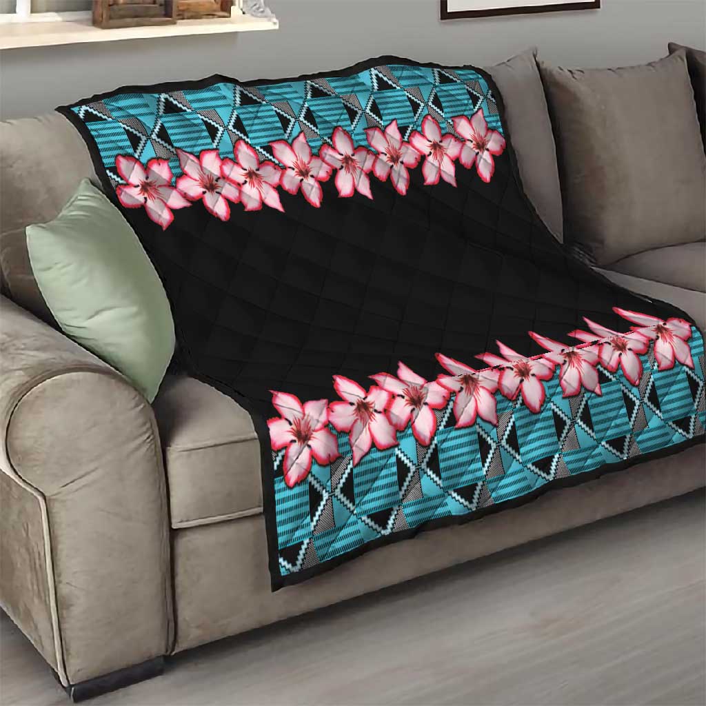 African Adenium Multiflorum Flowers Quilt with Kente Style LT9