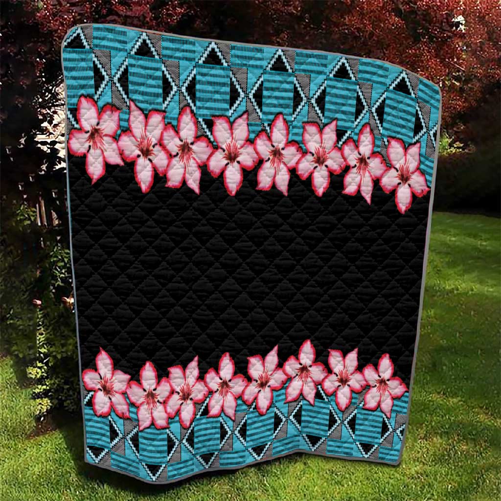 African Adenium Multiflorum Flowers Quilt with Kente Style LT9