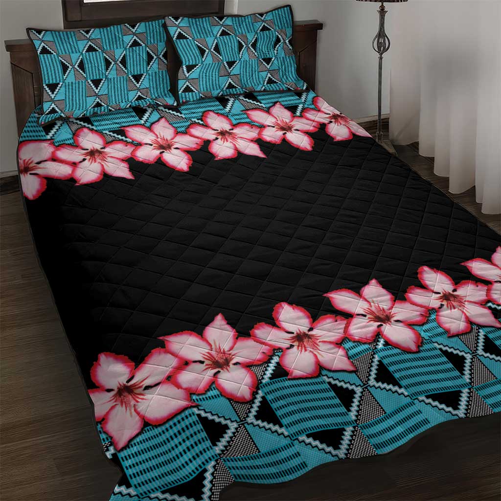 African Adenium Multiflorum Flowers Quilt Bed Set with Kente Style LT9