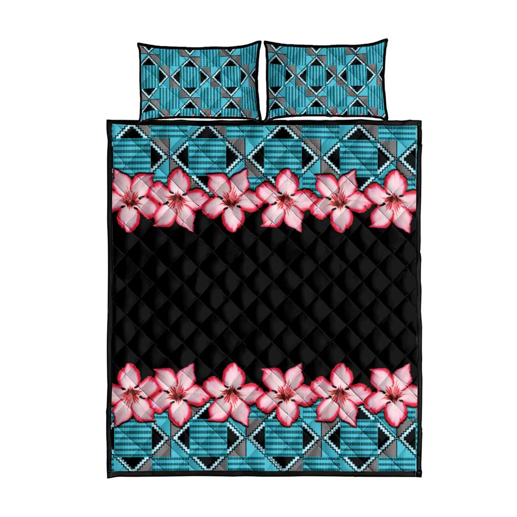 African Adenium Multiflorum Flowers Quilt Bed Set with Kente Style LT9