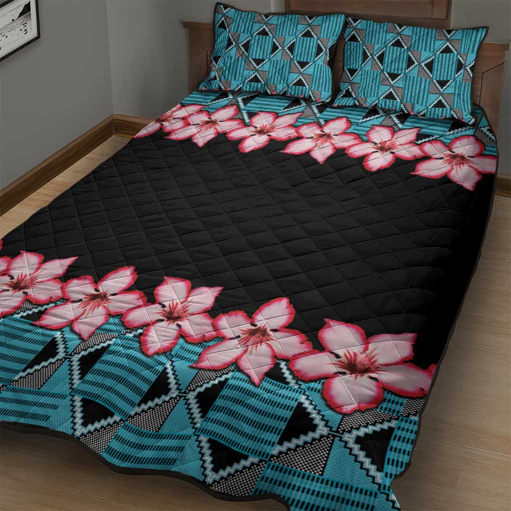 African Adenium Multiflorum Flowers Quilt Bed Set with Kente Style LT9