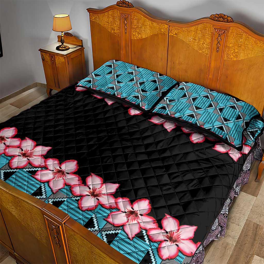 African Adenium Multiflorum Flowers Quilt Bed Set with Kente Style LT9