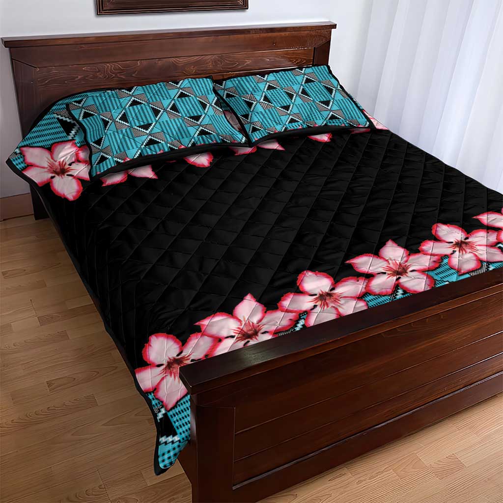 African Adenium Multiflorum Flowers Quilt Bed Set with Kente Style LT9