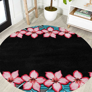 African Adenium Multiflorum Flowers Round Carpet with Kente Style LT9