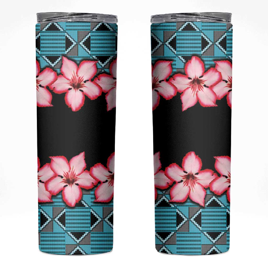 African Adenium Multiflorum Flowers Skinny Tumbler with Kente Style LT9