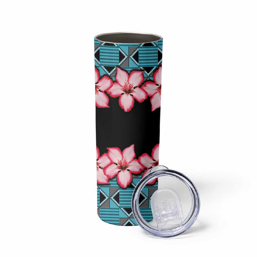 African Adenium Multiflorum Flowers Skinny Tumbler with Kente Style LT9