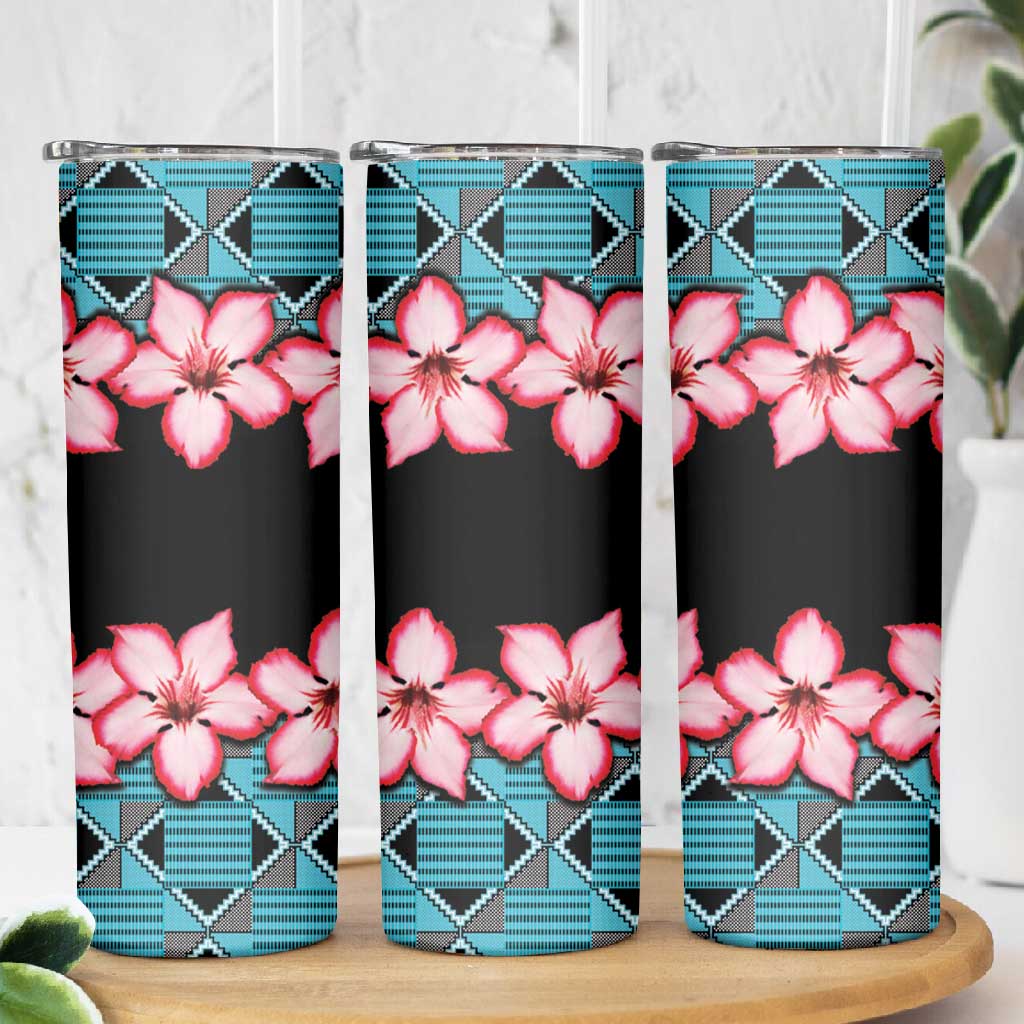 African Adenium Multiflorum Flowers Skinny Tumbler with Kente Style LT9