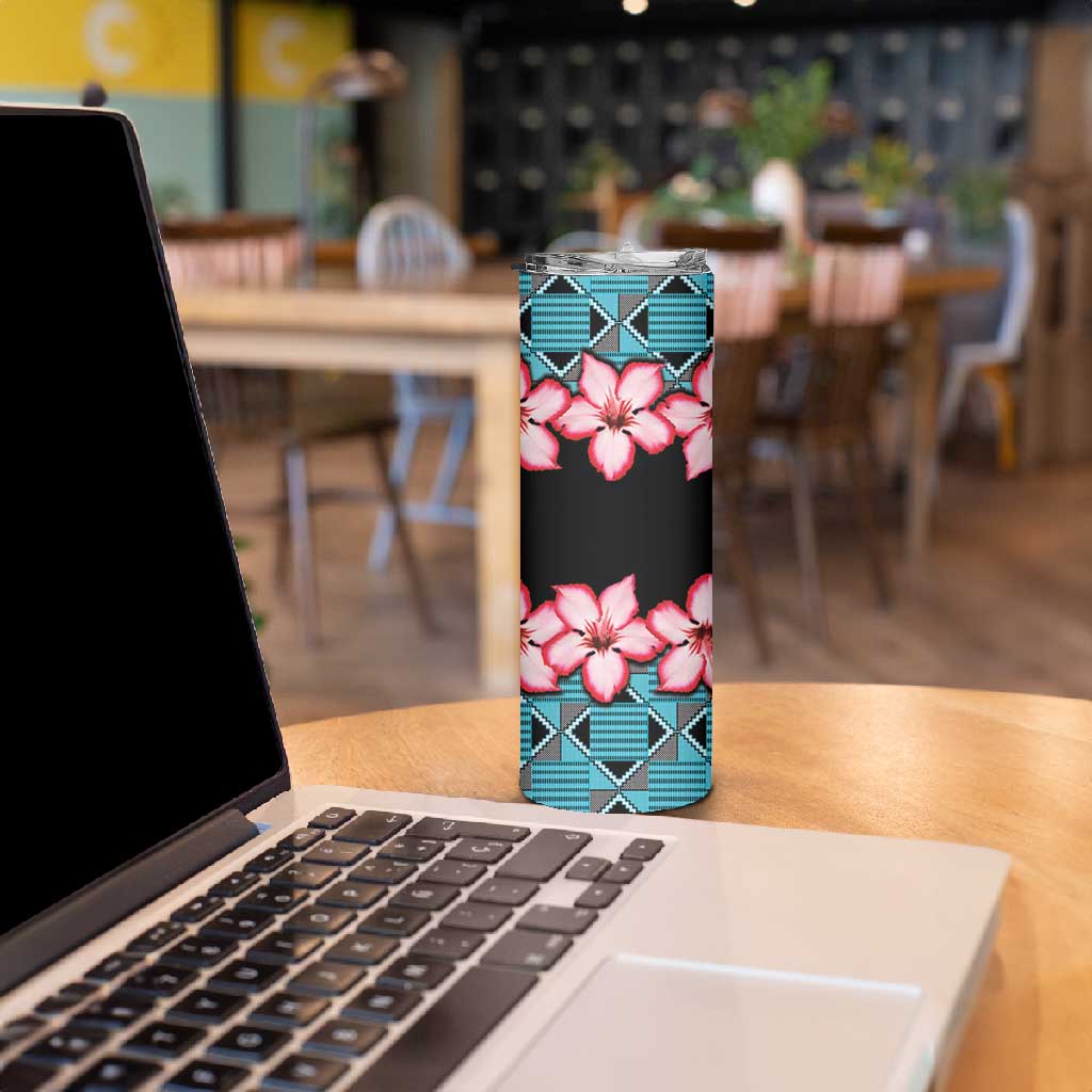 African Adenium Multiflorum Flowers Skinny Tumbler with Kente Style LT9