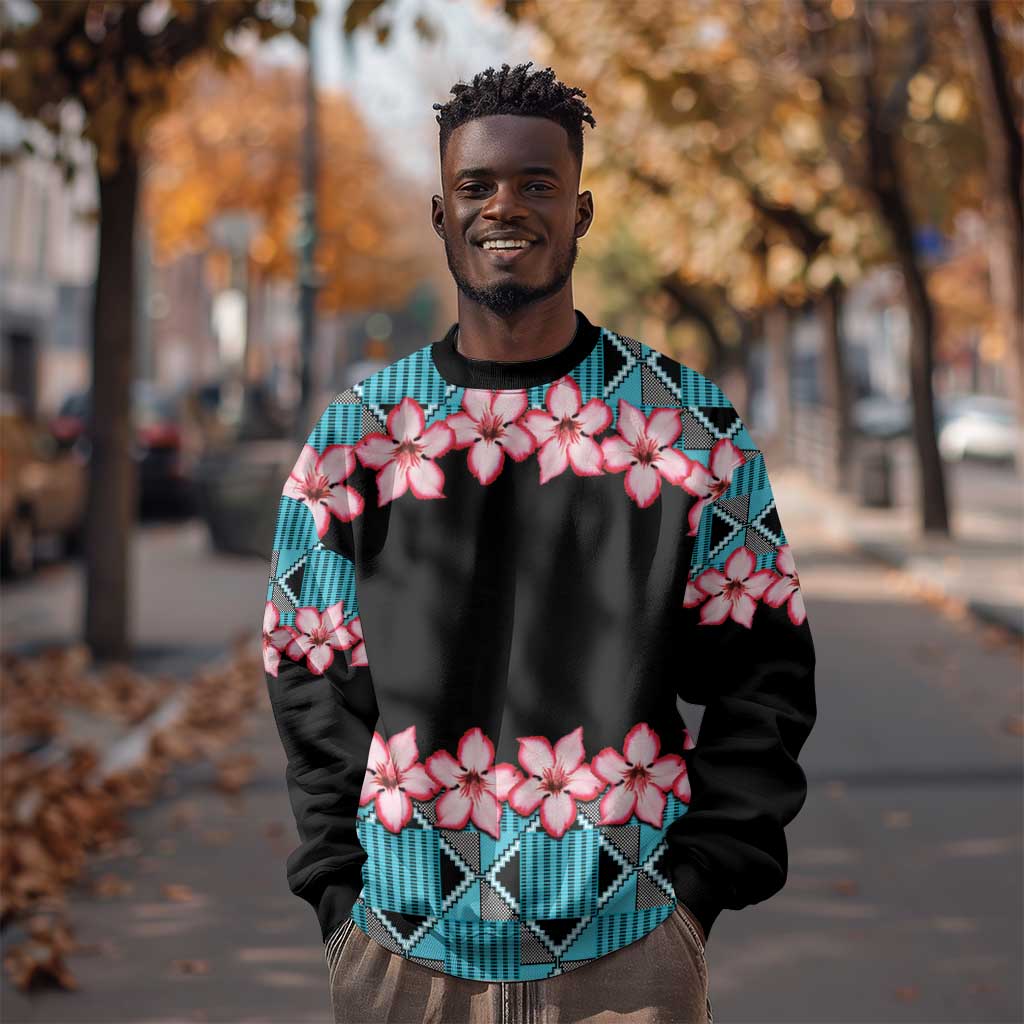 African Adenium Multiflorum Flowers Sweatshirt with Kente Style LT9