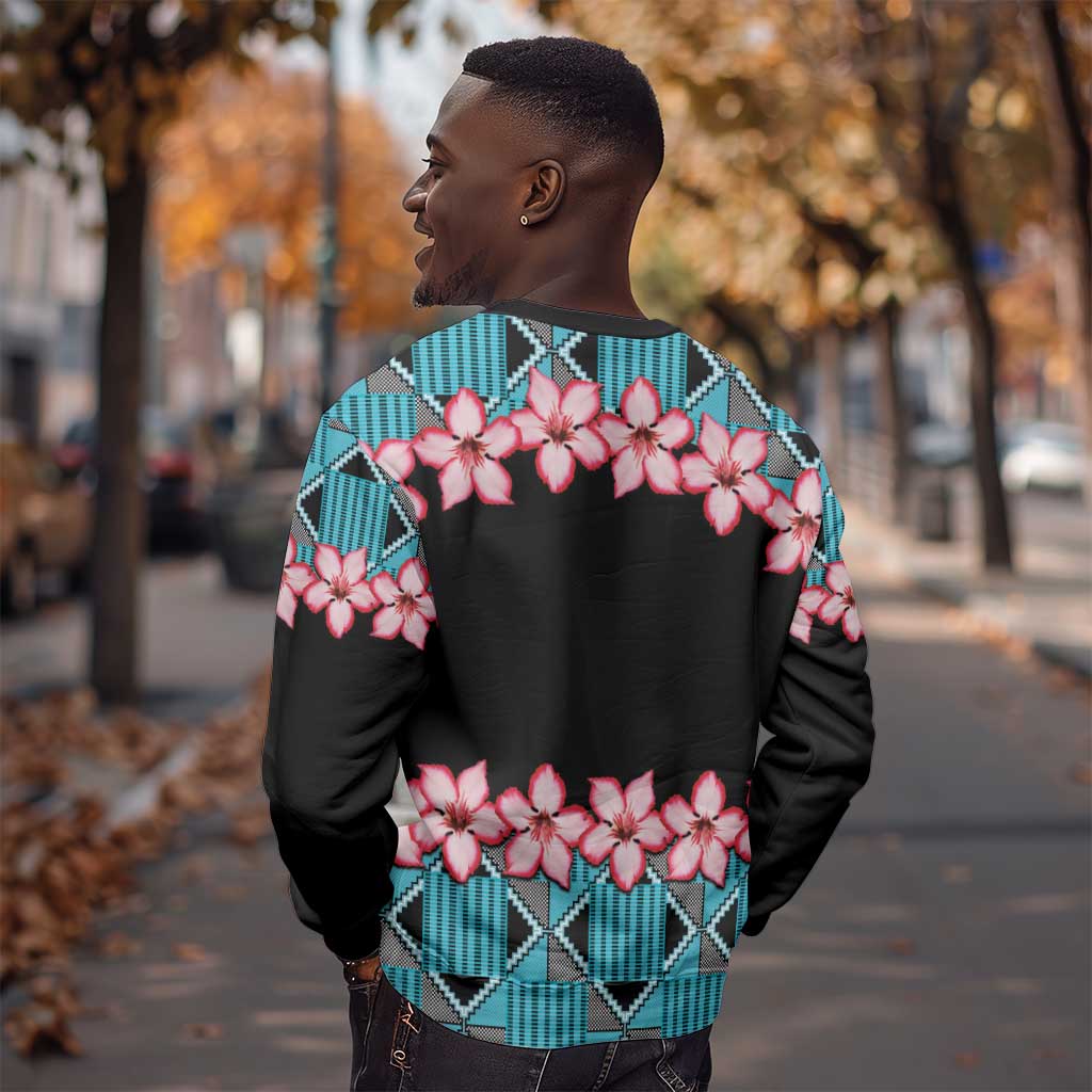 African Adenium Multiflorum Flowers Sweatshirt with Kente Style LT9