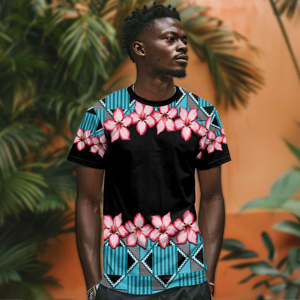 African Adenium Multiflorum Flowers T shirt with Kente Style LT9