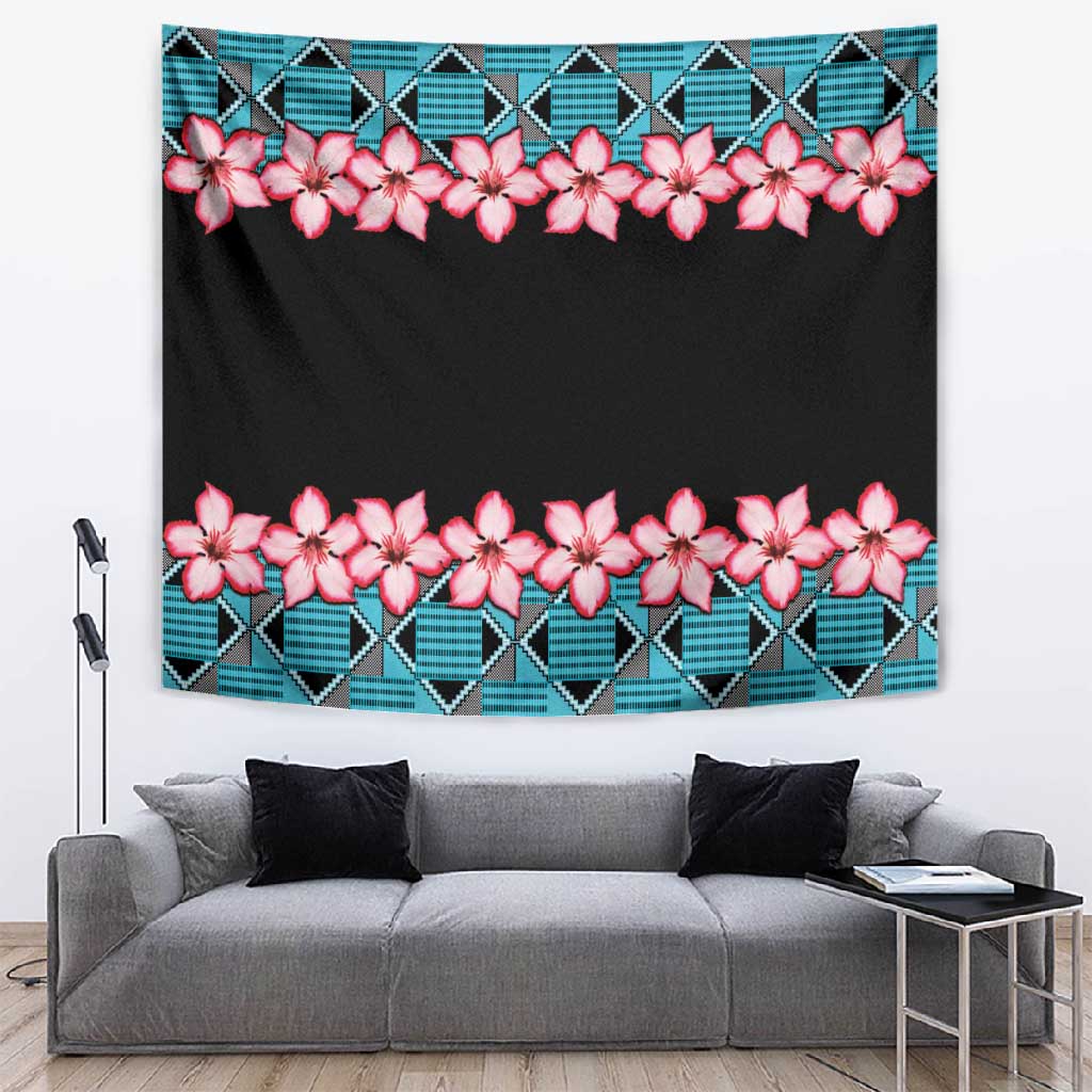 African Adenium Multiflorum Flowers Tapestry with Kente Style LT9