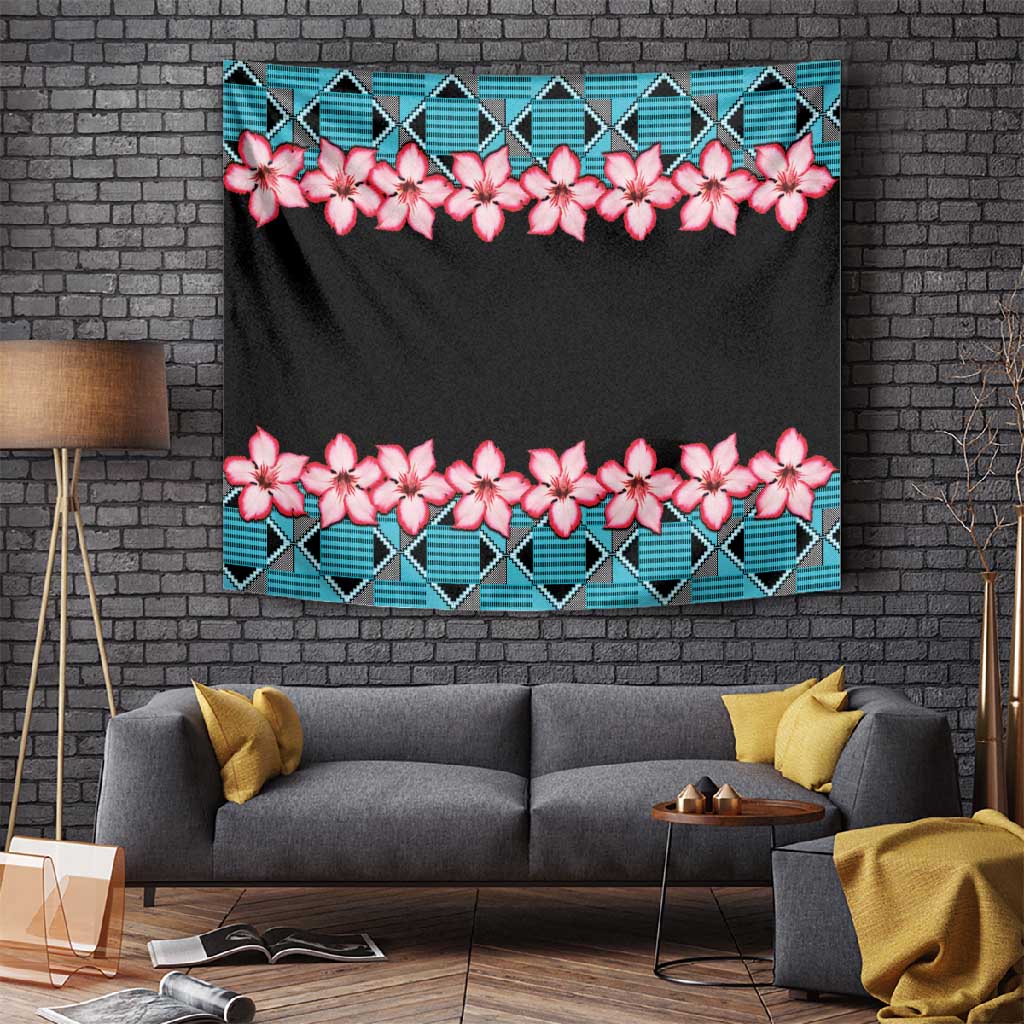 African Adenium Multiflorum Flowers Tapestry with Kente Style LT9