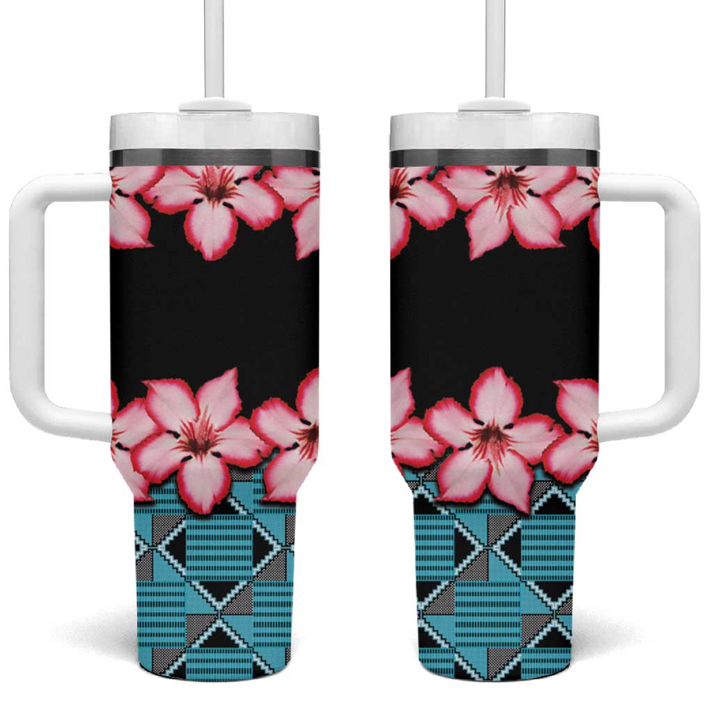 African Adenium Multiflorum Flowers Tumbler With Handle with Kente Style LT9
