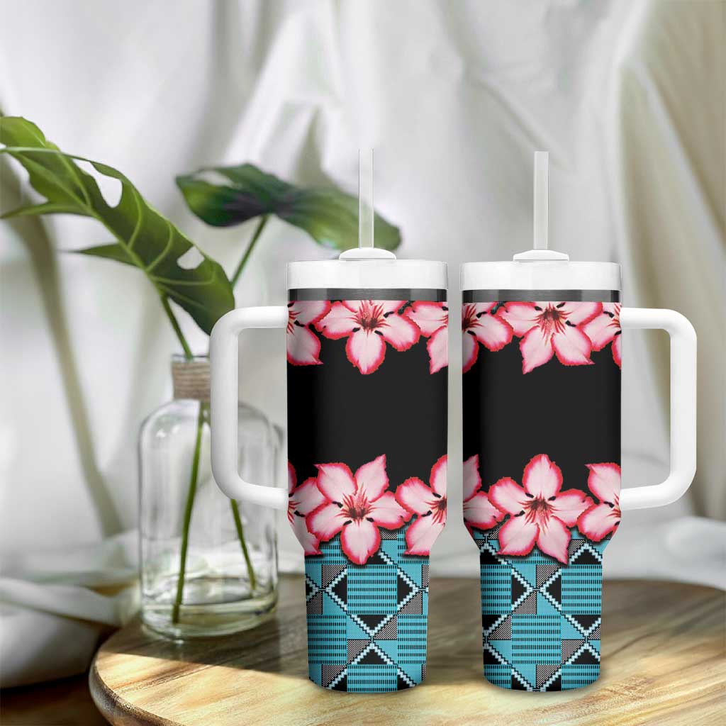 African Adenium Multiflorum Flowers Tumbler With Handle with Kente Style LT9