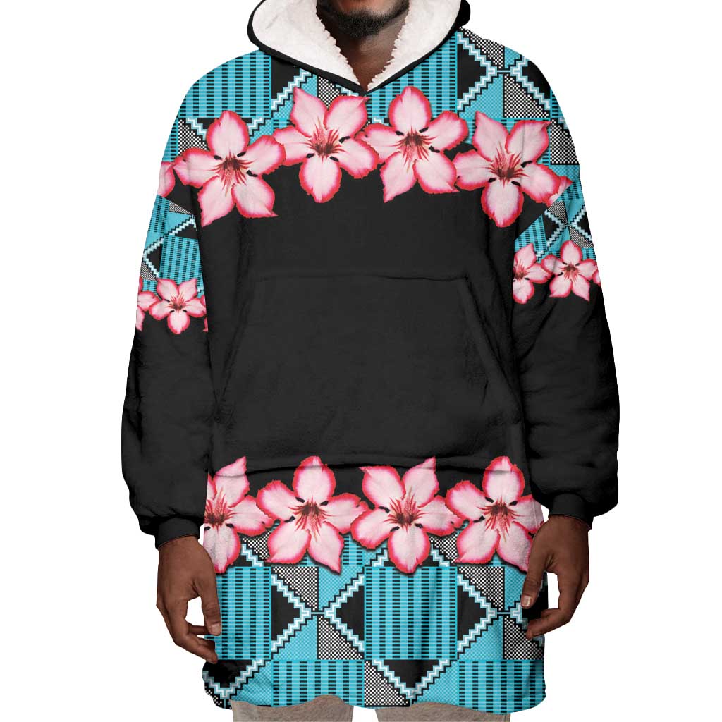 African Adenium Multiflorum Flowers Wearable Blanket Hoodie with Kente Style LT9