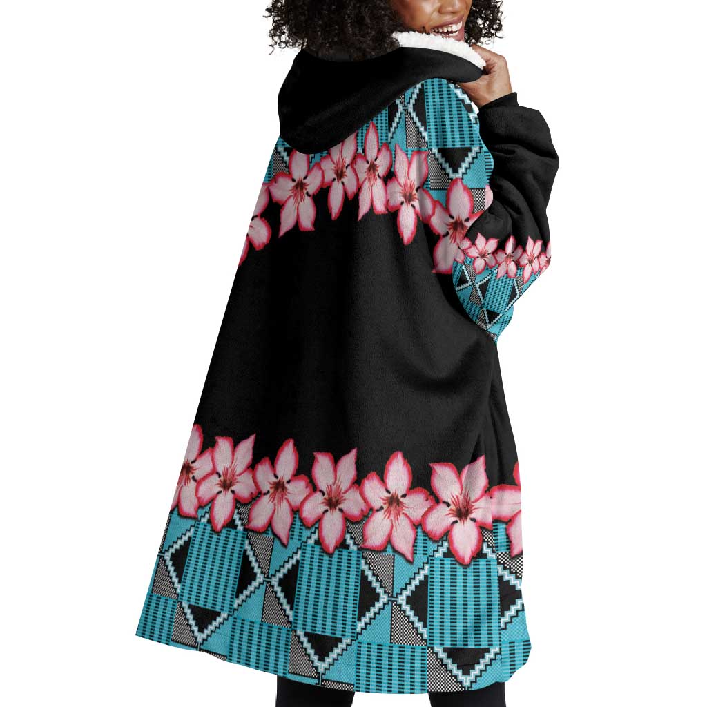 African Adenium Multiflorum Flowers Wearable Blanket Hoodie with Kente Style LT9