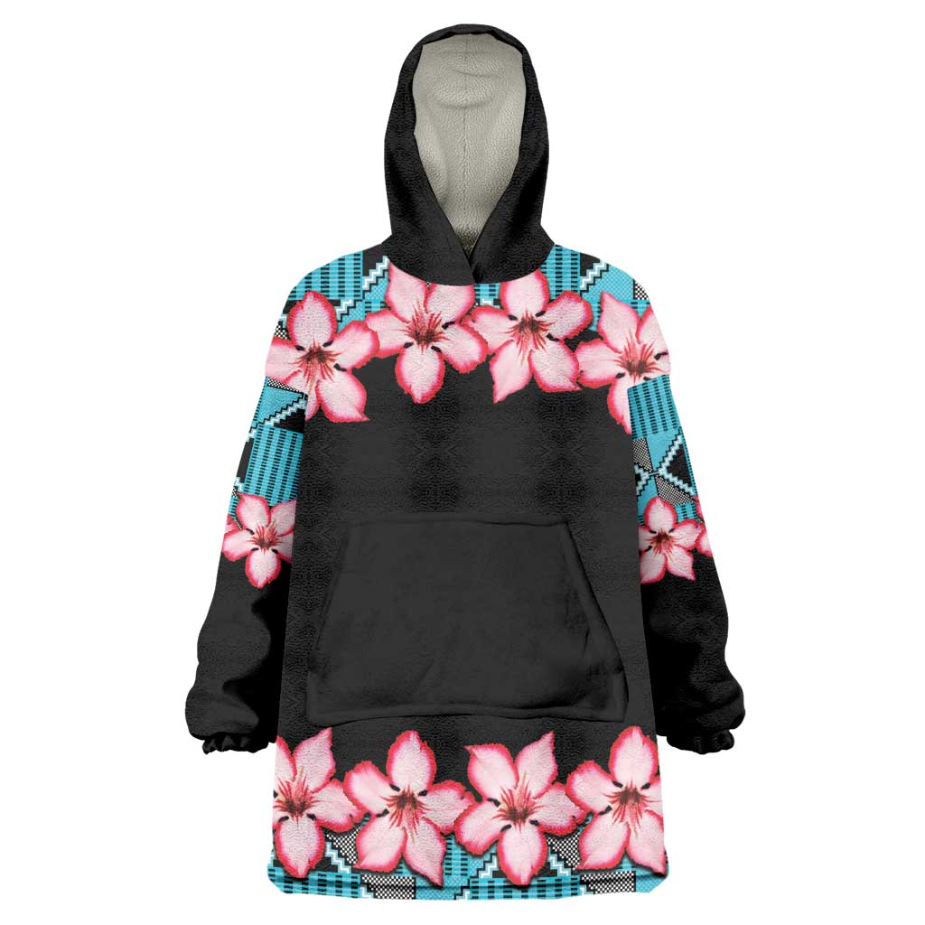 African Adenium Multiflorum Flowers Wearable Blanket Hoodie with Kente Style LT9