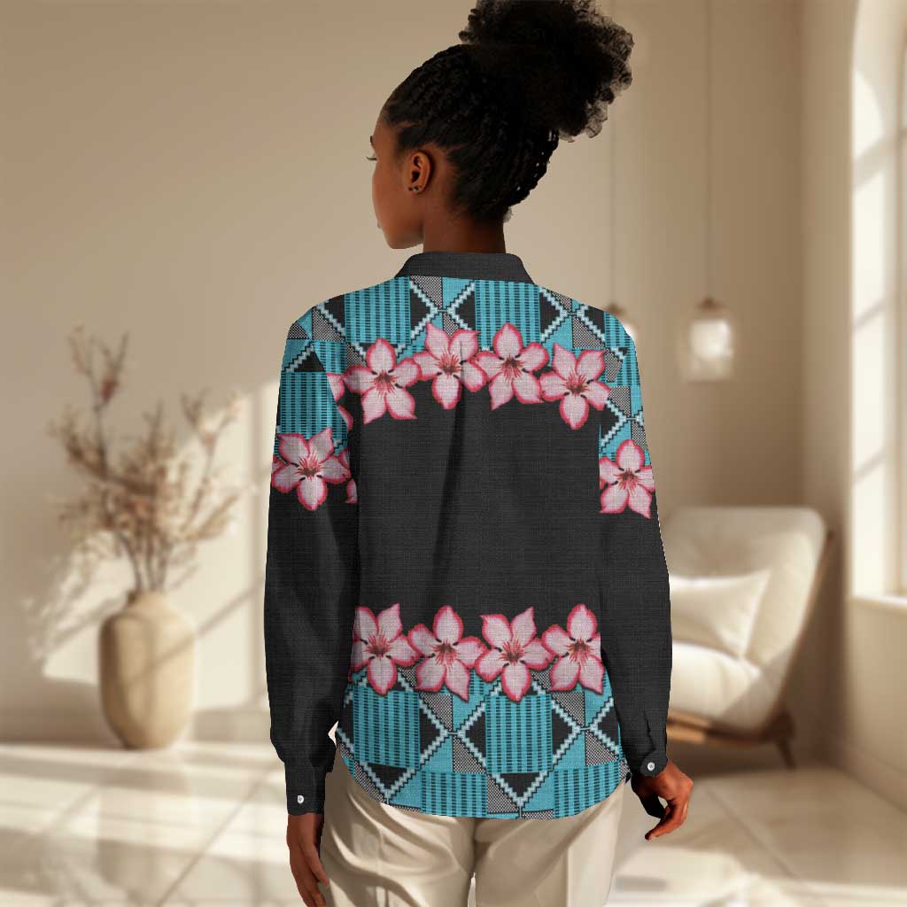 African Adenium Multiflorum Flowers Women Casual Shirt with Kente Style LT9