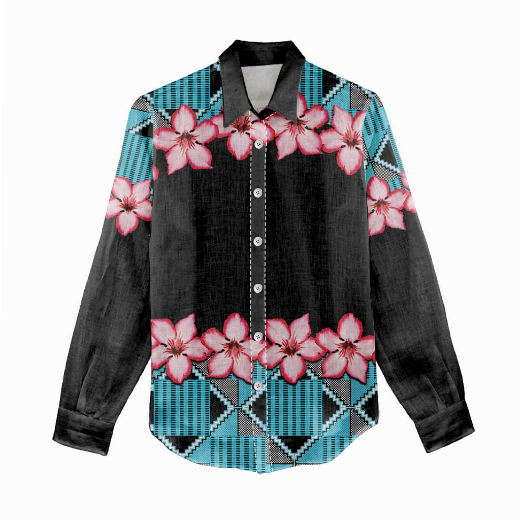 African Adenium Multiflorum Flowers Women Casual Shirt with Kente Style LT9