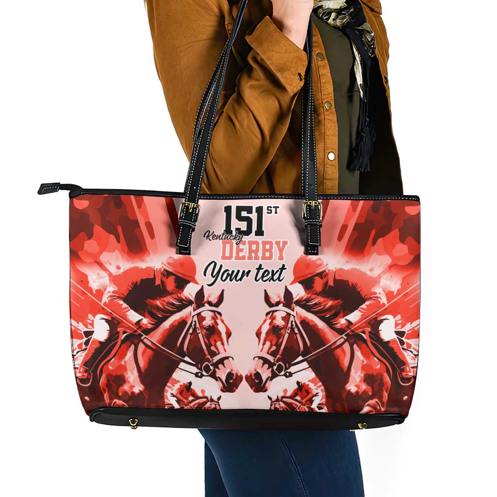 Personalized Kentucky Horse Racing Leather Tote Bag Happy 151st Anniversary Red Style LT9