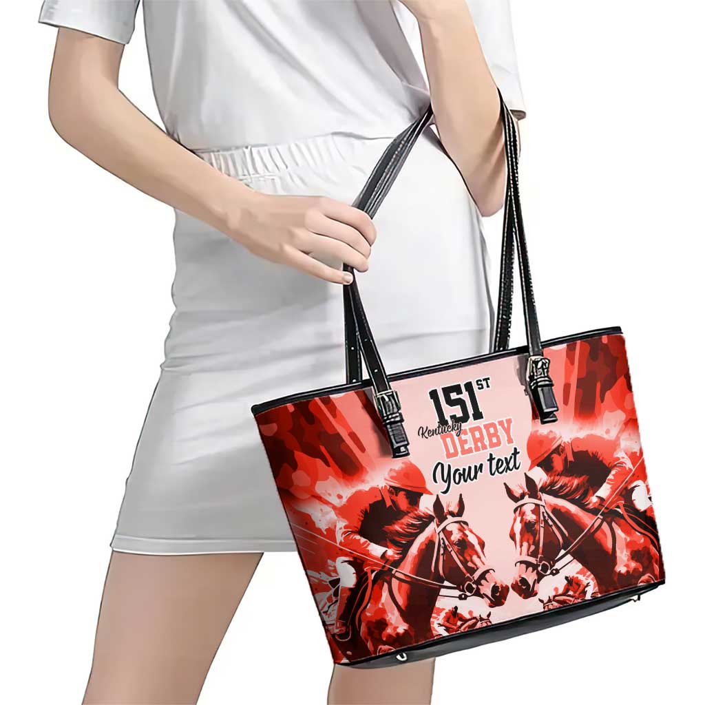 Personalized Kentucky Horse Racing Leather Tote Bag Happy 151st Anniversary Red Style LT9