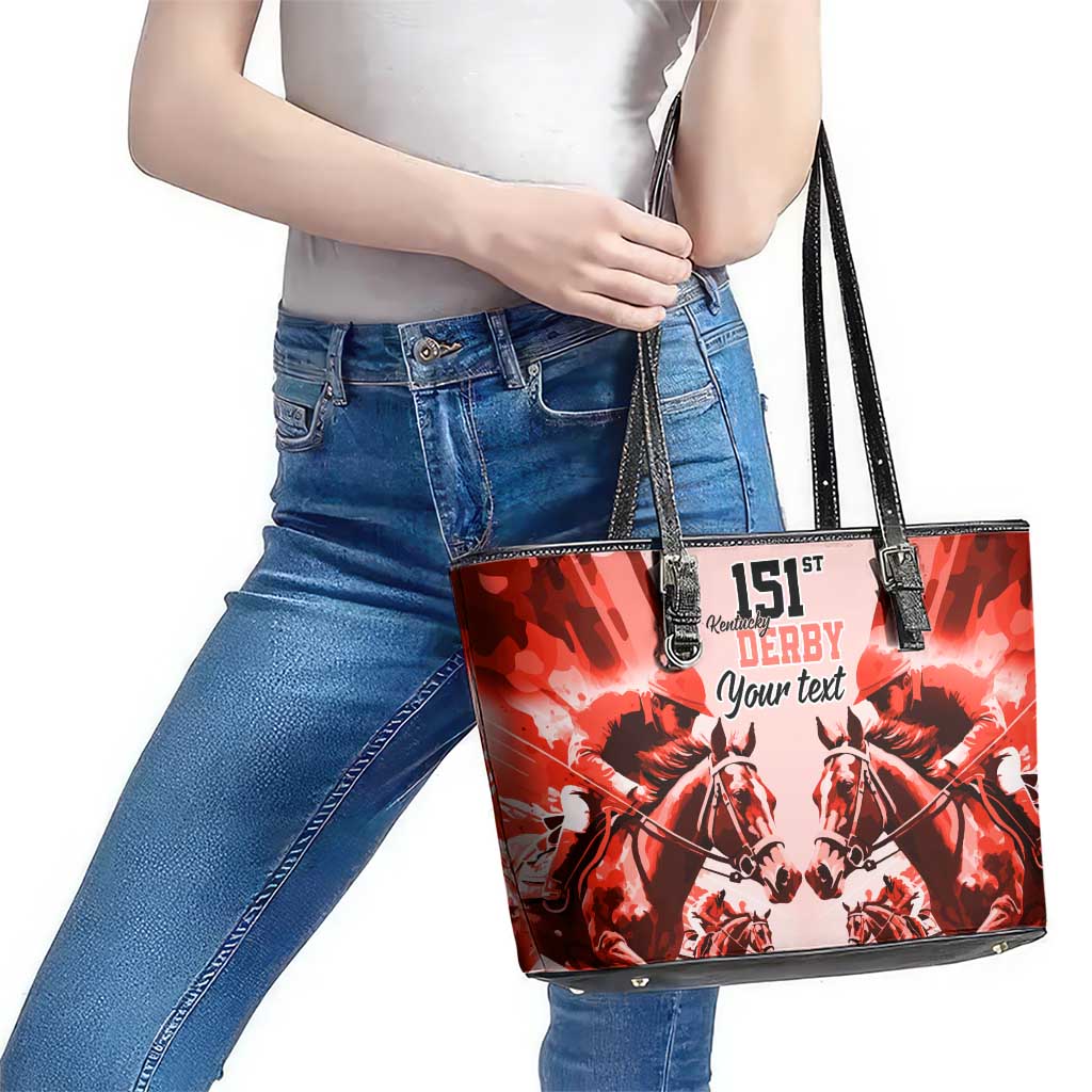 Personalized Kentucky Horse Racing Leather Tote Bag Happy 151st Anniversary Red Style LT9