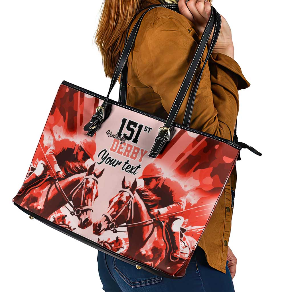 Personalized Kentucky Horse Racing Leather Tote Bag Happy 151st Anniversary Red Style LT9