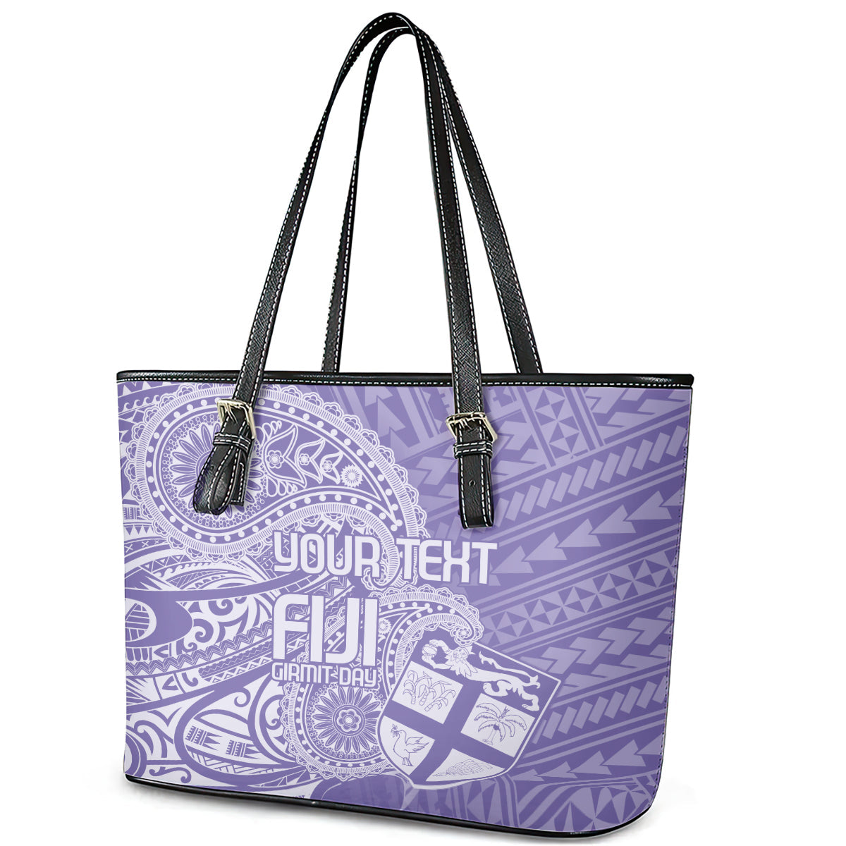 Custom Indo Fijians Leather Tote Bag Fiji ke Hindustani Polyneisan Paisley Purple Style LT9