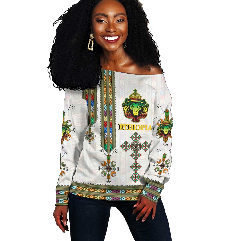 Personalized Ethiopia Lion Of Judah Off Shoulder Sweater Tibeb Style LT9