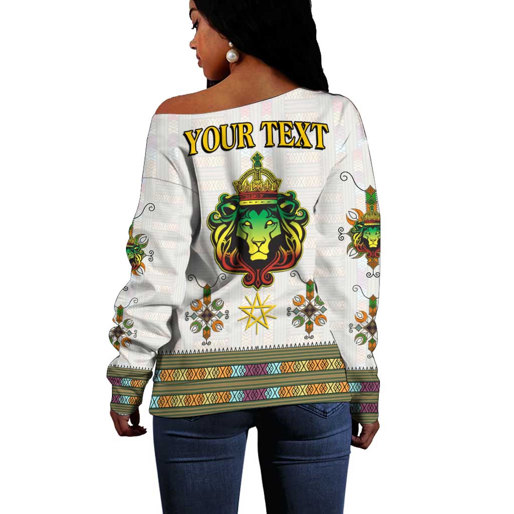 Personalized Ethiopia Lion Of Judah Off Shoulder Sweater Tibeb Style LT9