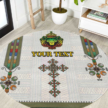 Personalized Ethiopia Lion Of Judah Round Carpet Tibeb Style LT9