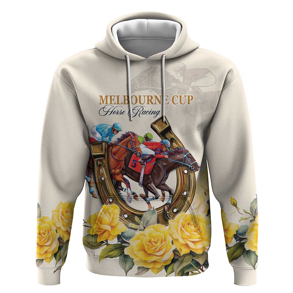 Melbourne Horse Racing Personalised Hoodie Australian Horse With Yellow Roses LT9