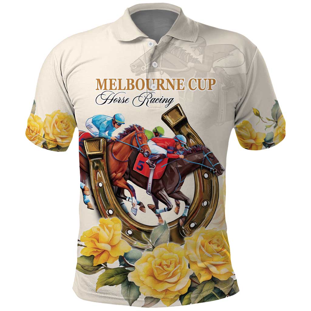 Melbourne Horse Racing Personalised Polo Shirt Australian Horse With Yellow Roses LT9