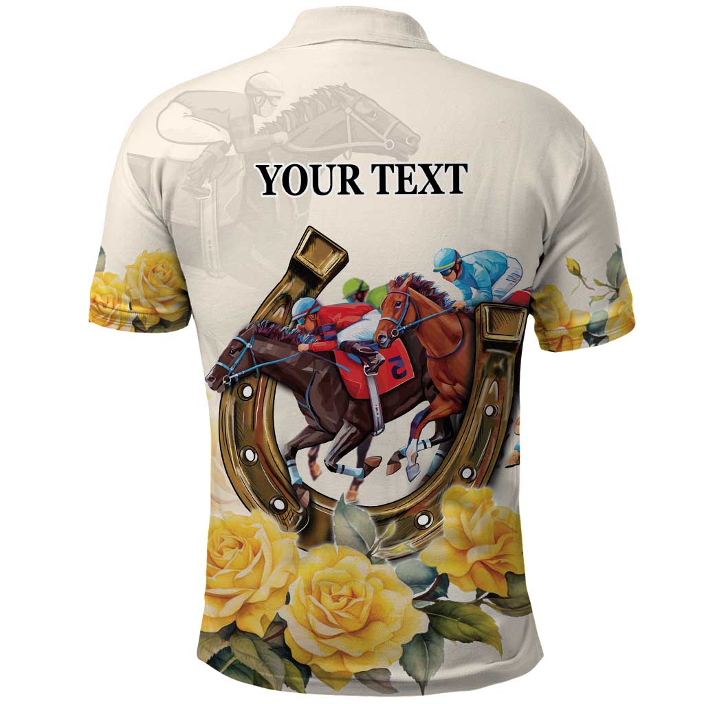 Melbourne Horse Racing Personalised Polo Shirt Australian Horse With Yellow Roses LT9
